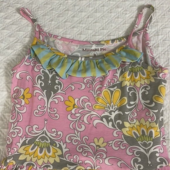 Mustard pie girls boutique knit dress pink yellow green grey floral stripe sz 8 - Picture 2 of 8